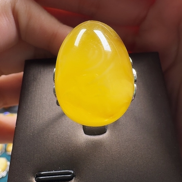 蜜蜡银S925镶嵌戒指戒指