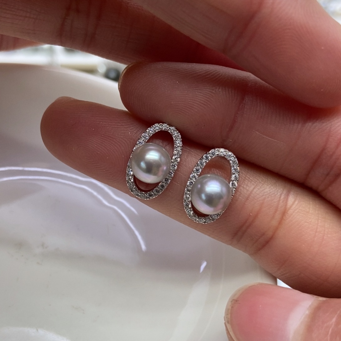 海水珍珠耳饰银S925镶嵌