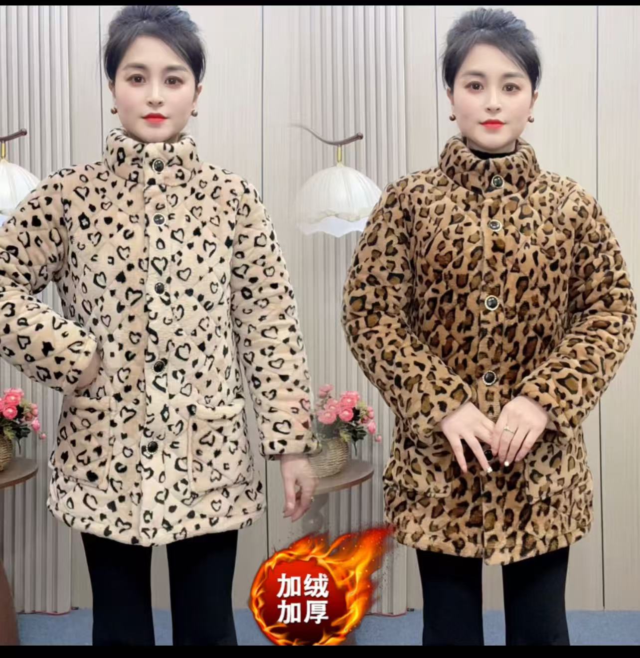 2025年新款妈妈装加绒加厚保暖棉袄中长款外套