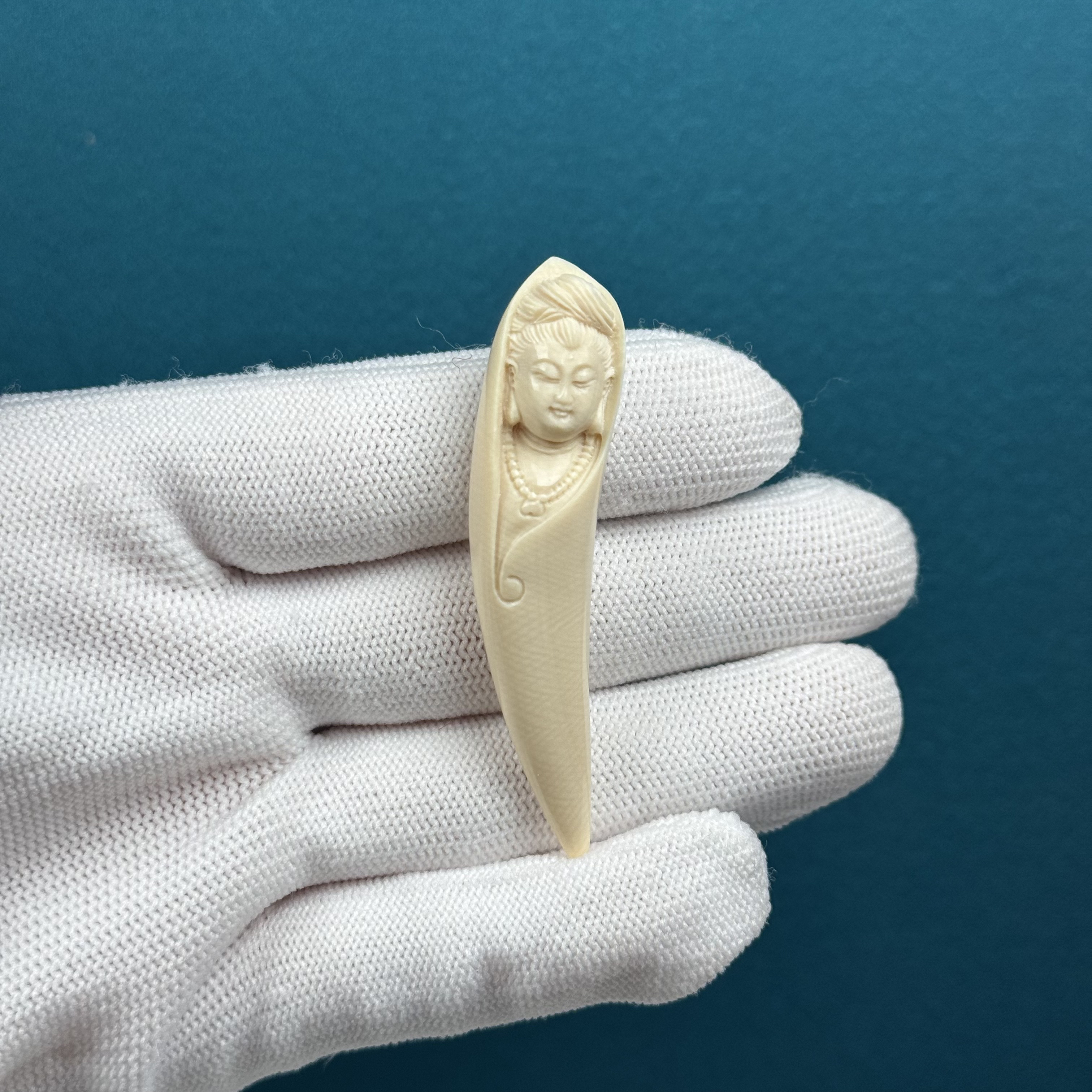 H18-01天然猛犸牙 雕刻观音牙尖 13*58.7mm 支持复检假一罚十