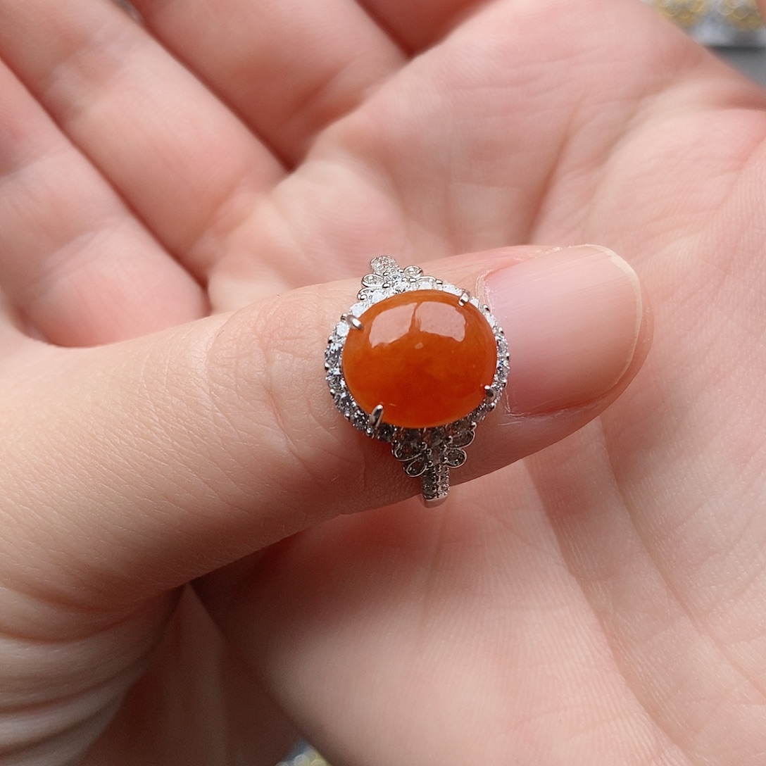 银S925镶嵌戒指翡翠淡**菊1111