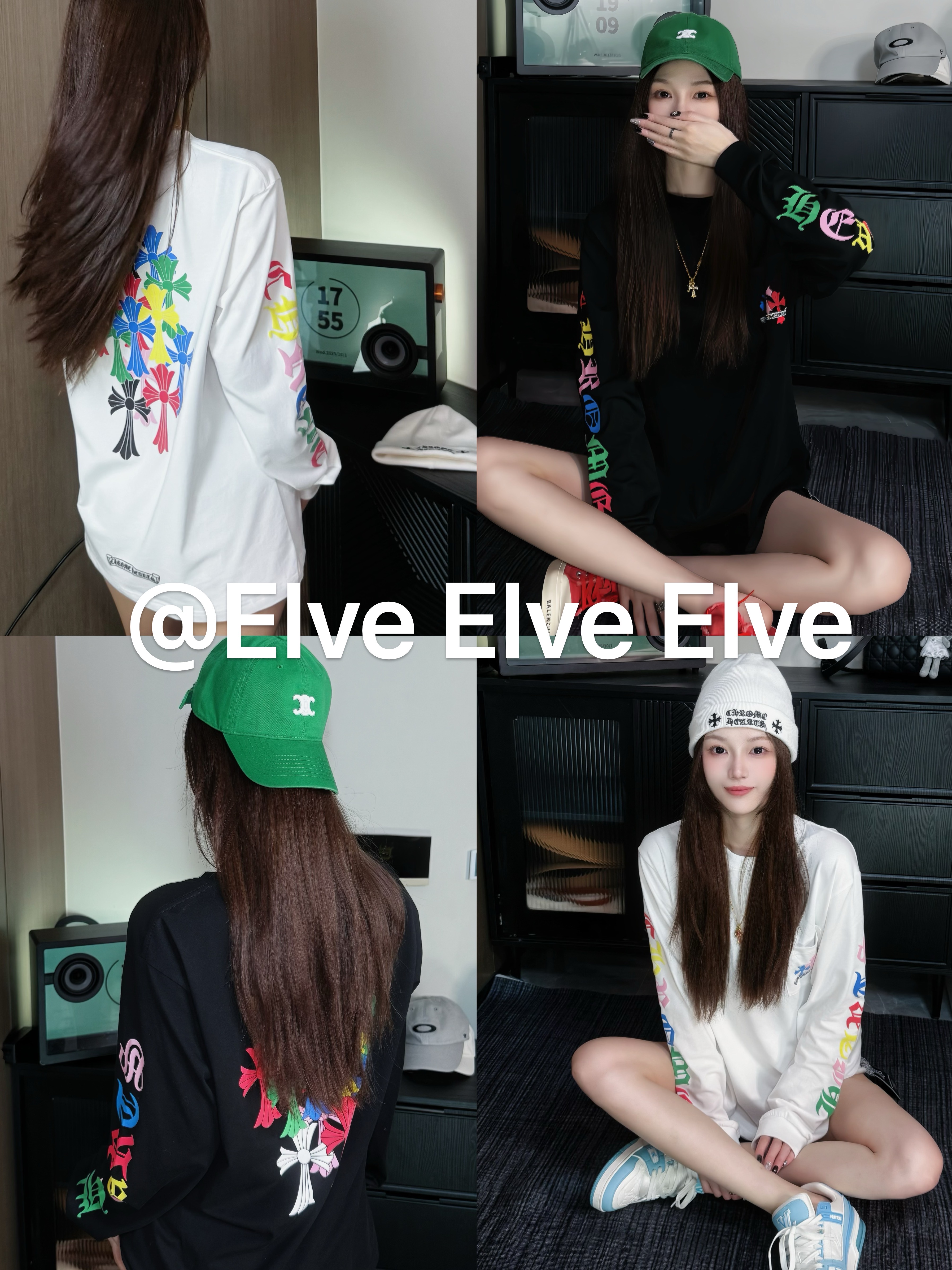 新款克多巴胺配色高版本时尚圆领慵懒风潮流百搭男女同款长袖T恤