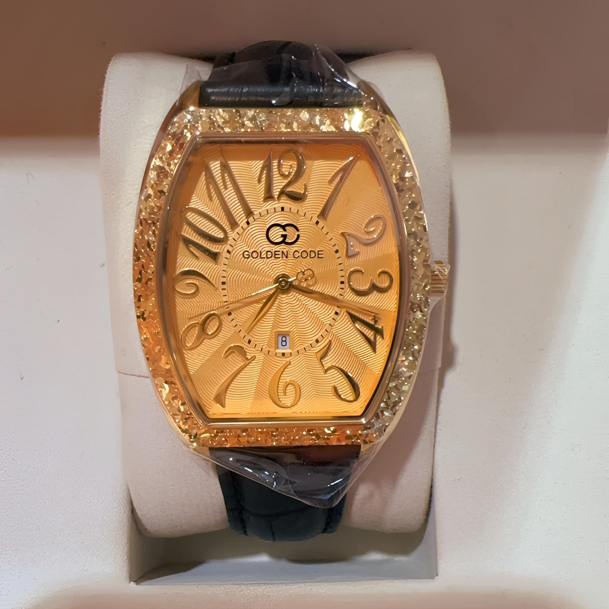 黄金腕表999足金时尚石英机芯酒桶男款手表奢华碎碎冰潮流名表