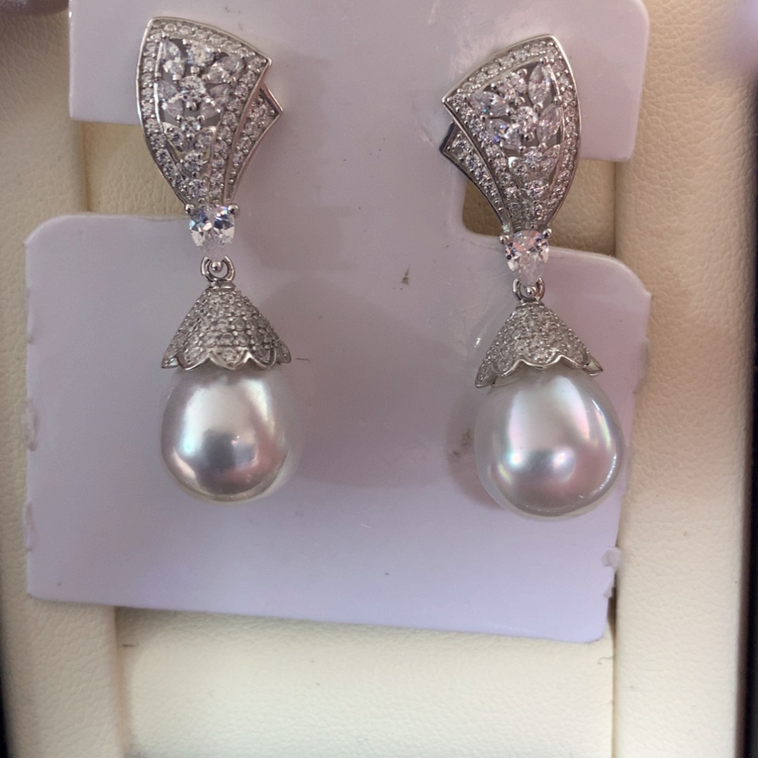 海水珍珠耳饰银S925镶嵌