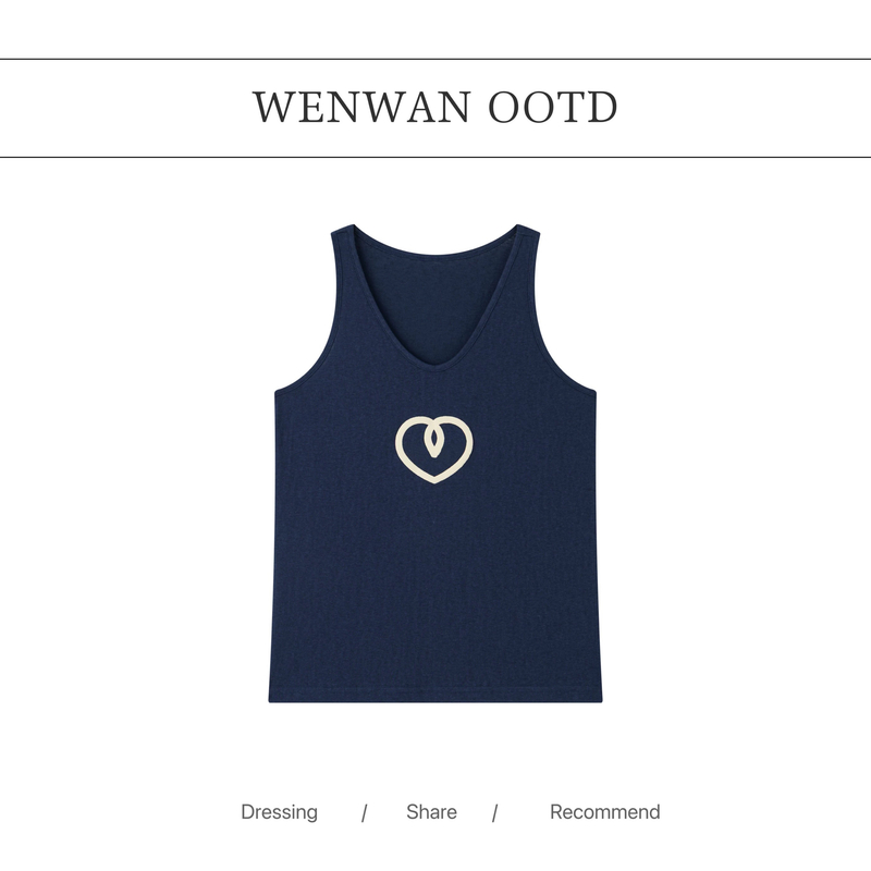 279-NO退NO换【天鹅颈】爱心印花吊带背心女夏季无袖背心