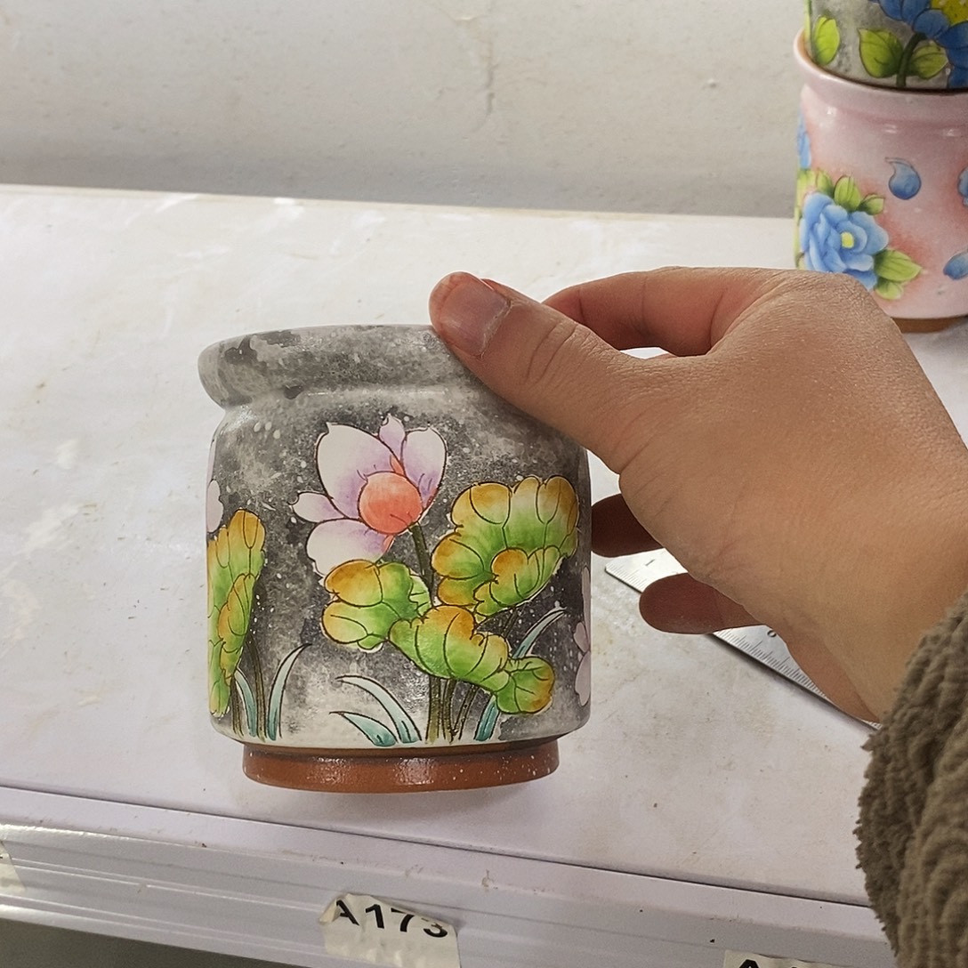 花盆紫砂手绘满28包邮