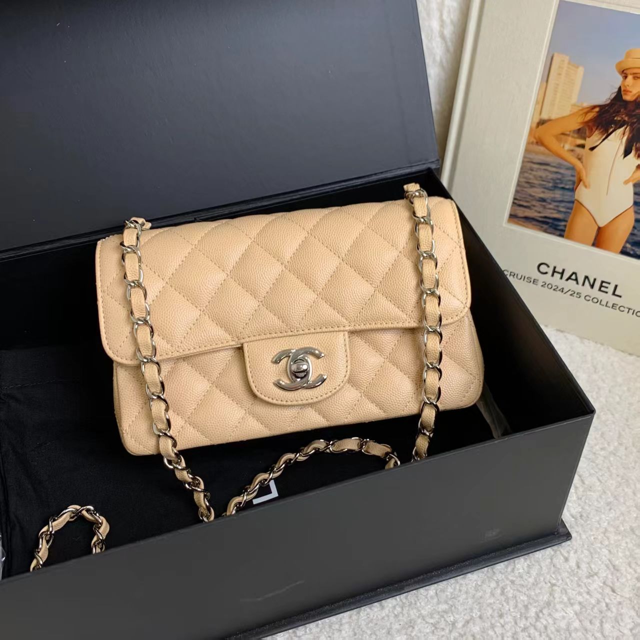 99新 Chanel/香奈儿 壹臻/奶茶色牛皮大mini25开/12期/ 78579063