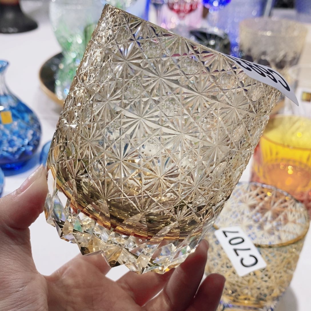 水晶玻璃无手柄款连菊微瑕