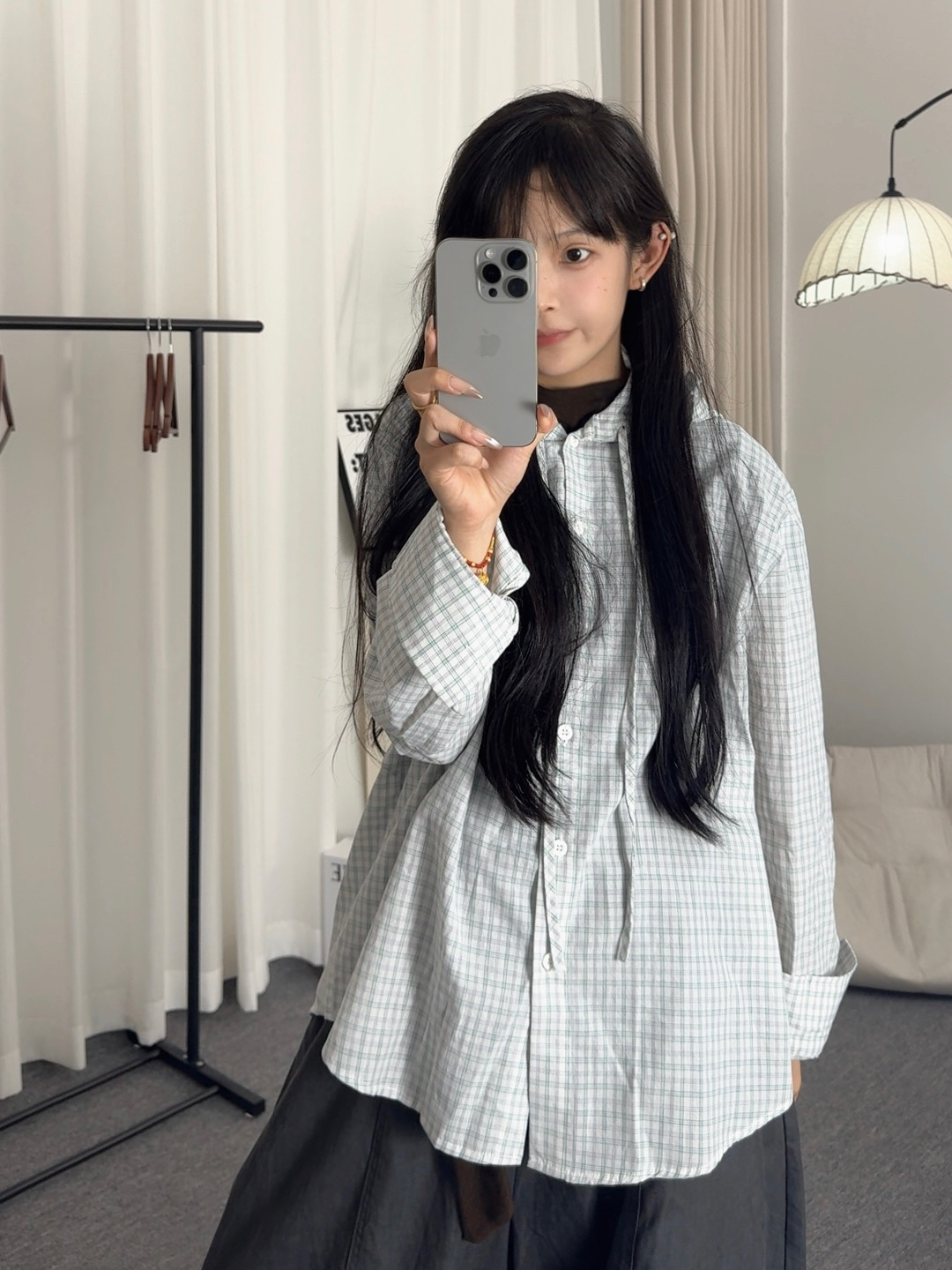 MODULKASTEN格子防晒服女百搭木耳花边连帽防晒衬衫慵风宽松外套