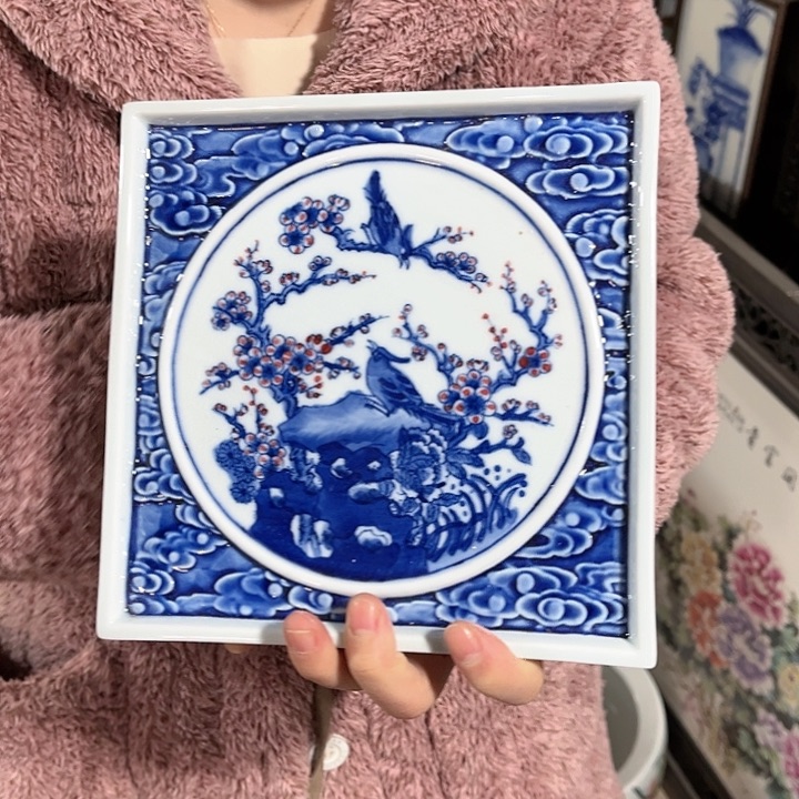 瓷片景德镇陶瓷四方茶盘。