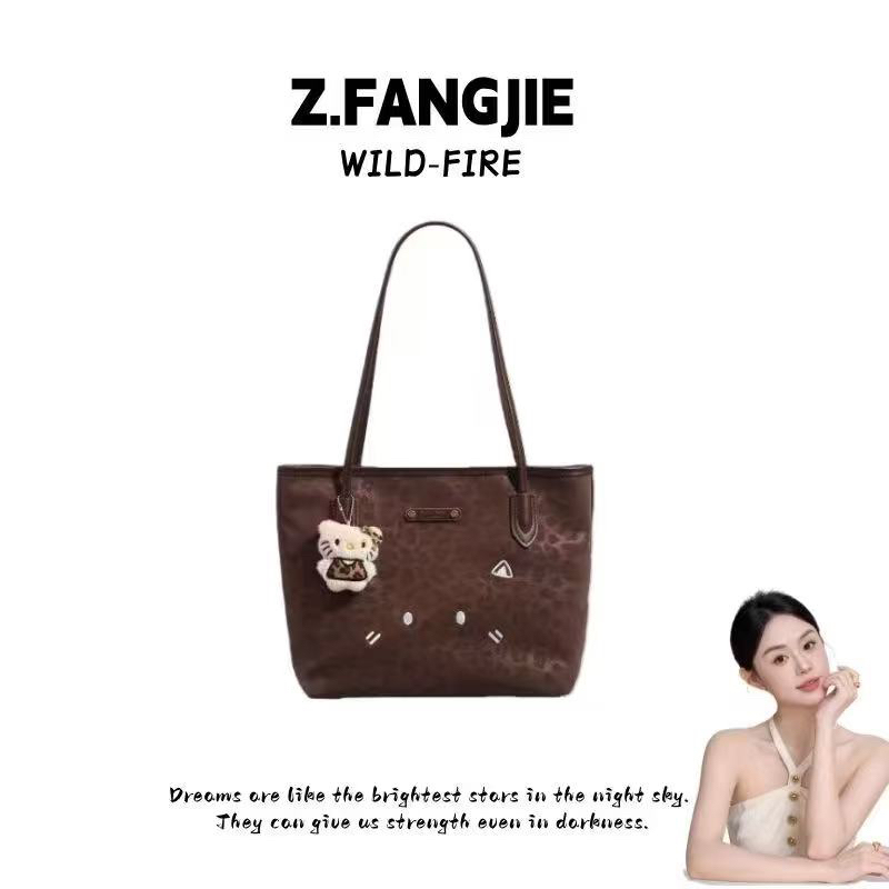 秋冬腋下托特包百搭单肩包水桶包小猫软皮凯莉包刺绣