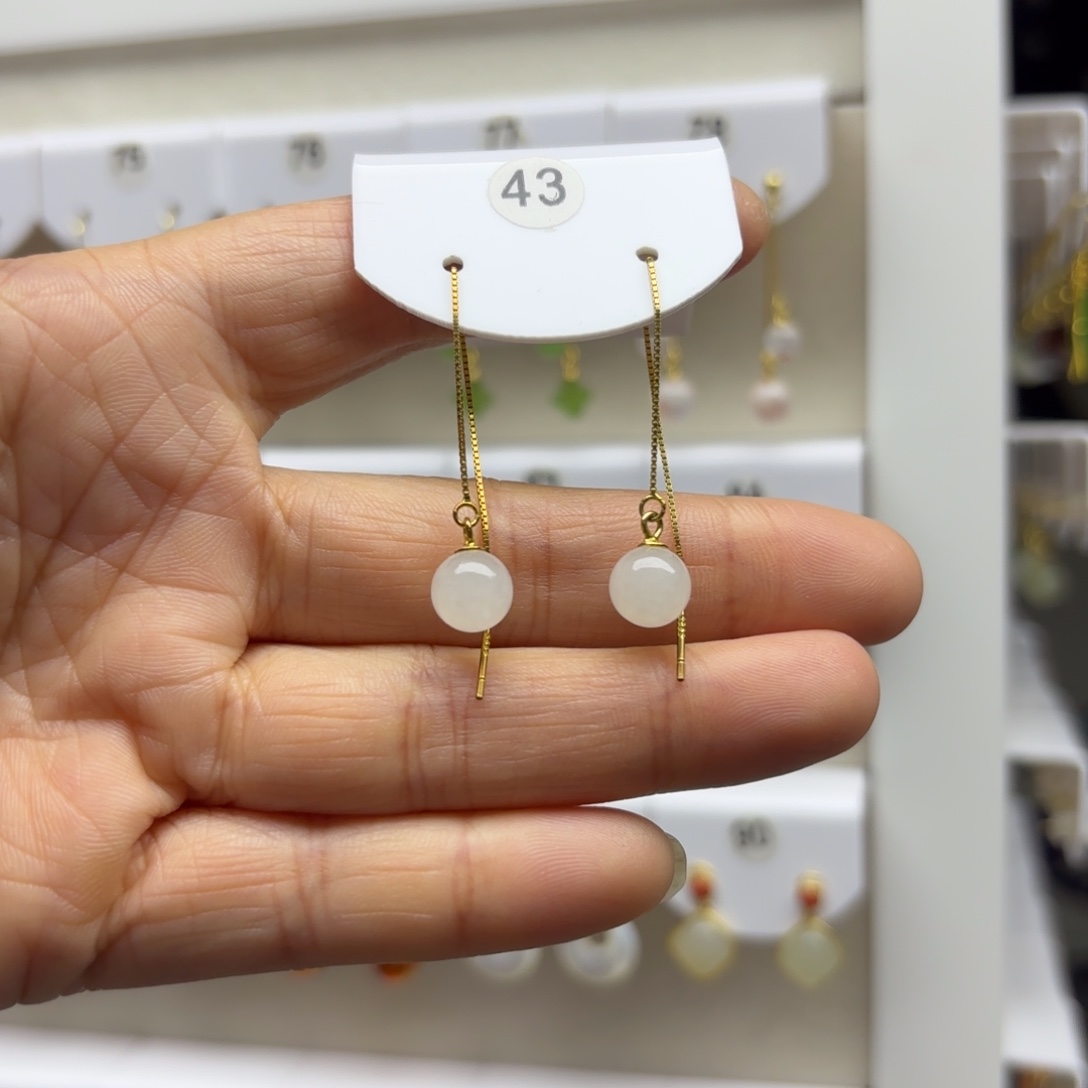 和田玉银S925镶嵌耳饰