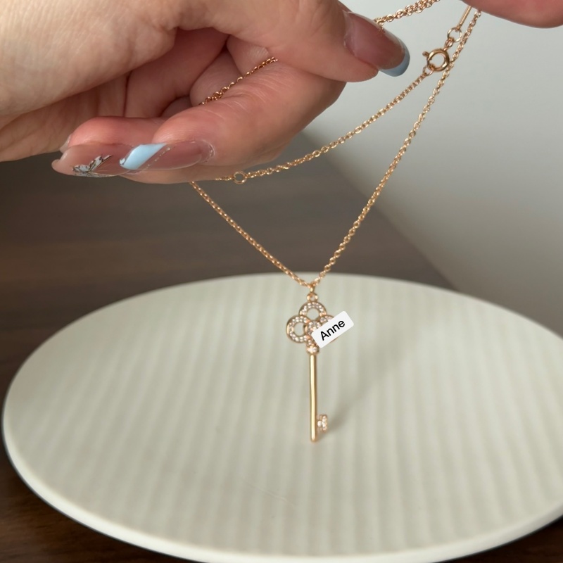 铜合金项链 玫瑰金色镶锆镂空钥匙简约项链【X797】