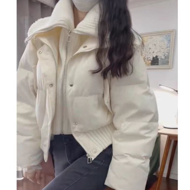 针织拼接羽绒服高领显瘦流行短外套K2460