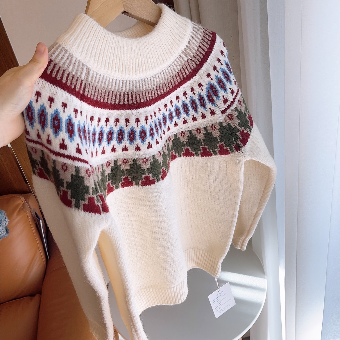 儿童毛衣女费尔岛中大童秋冬加厚保暖打底套头毛衫宝宝女孩洋气