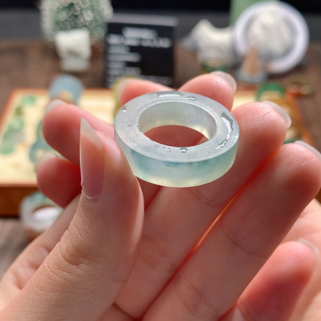 定制翡翠未镶嵌翡翠戒圈 冰飘花 12-17