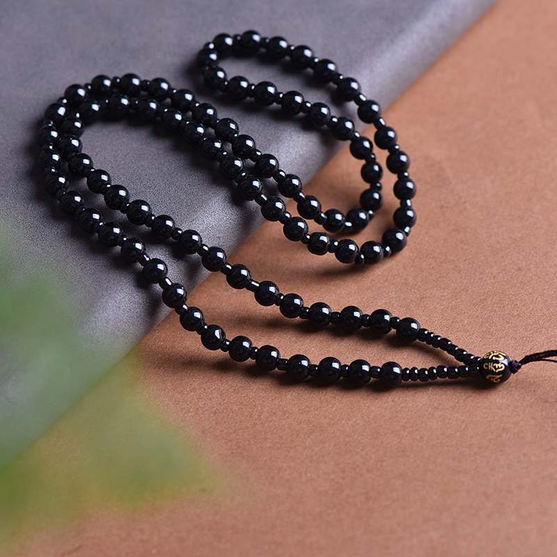 非金属仿水晶项链 手工编织吊坠绳黑圆珠链毛衣链男女挂脖固定款