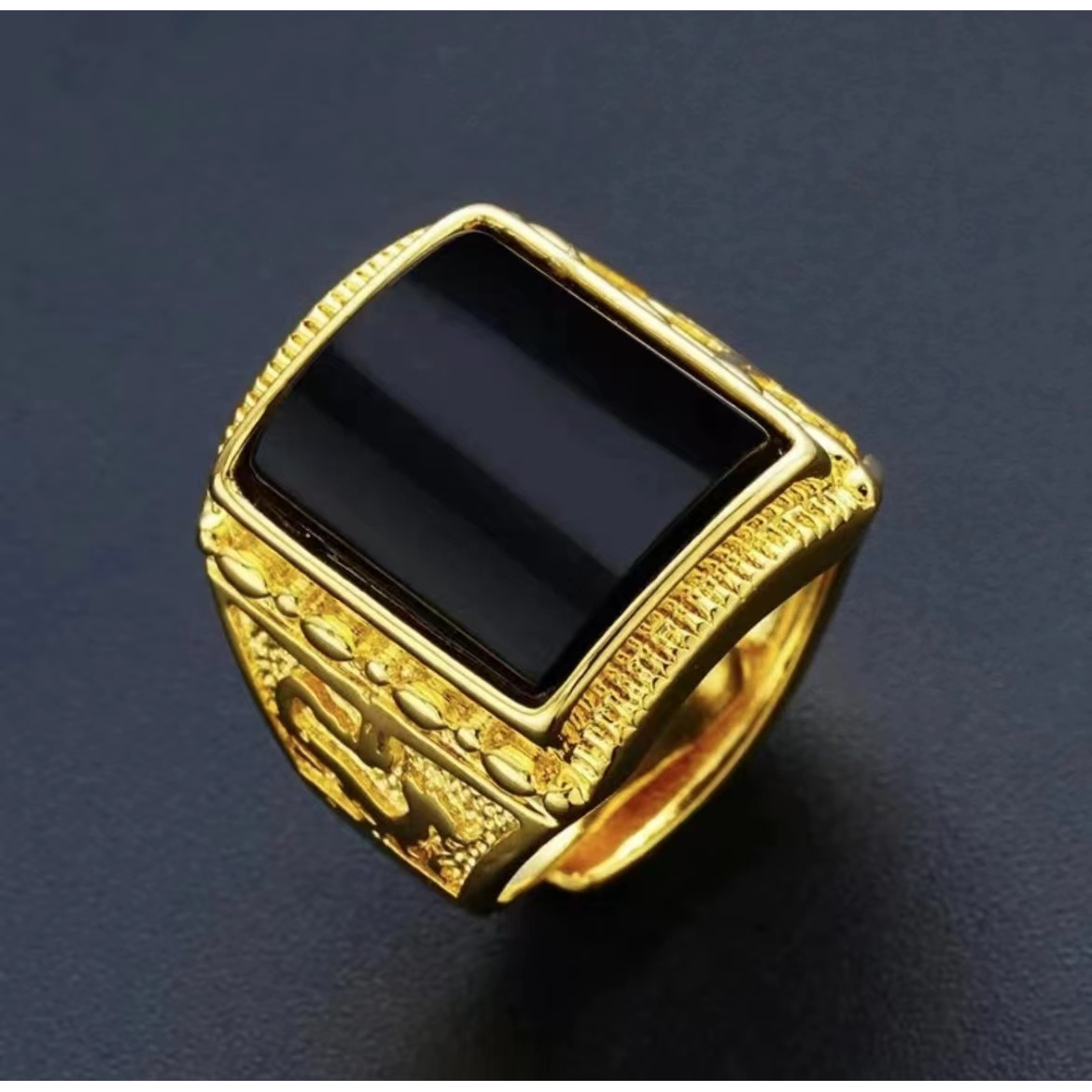 合金戒指 大号黒宝戒 男士大气黑色镶嵌开口戒
