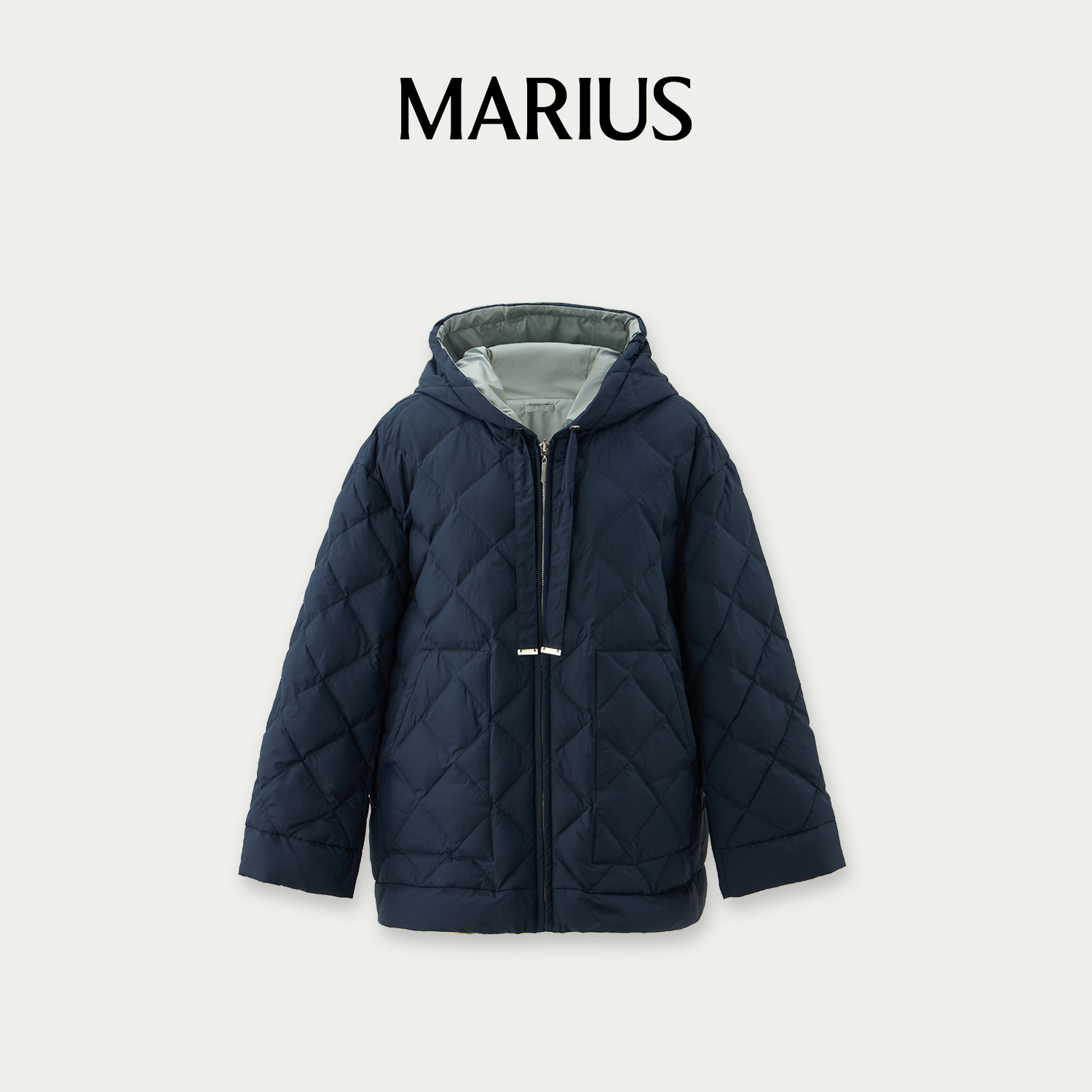 MARIUS百搭厚款连帽秋冬短款双面穿羽绒服