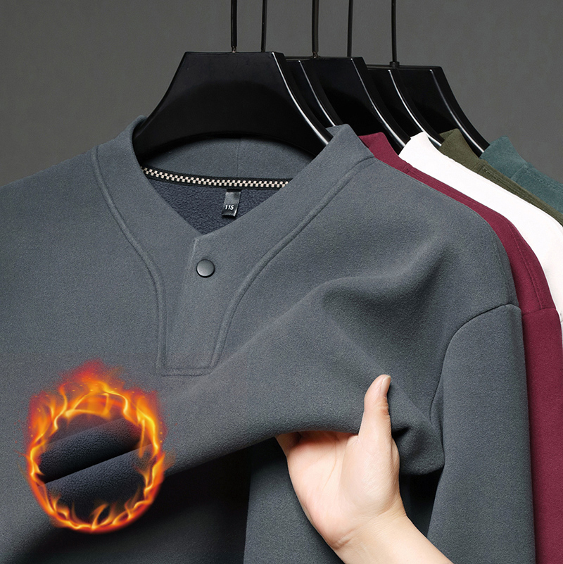 培蒙2025新款加绒加厚男士卫衣打底衫时尚休闲纯色上衣保暖