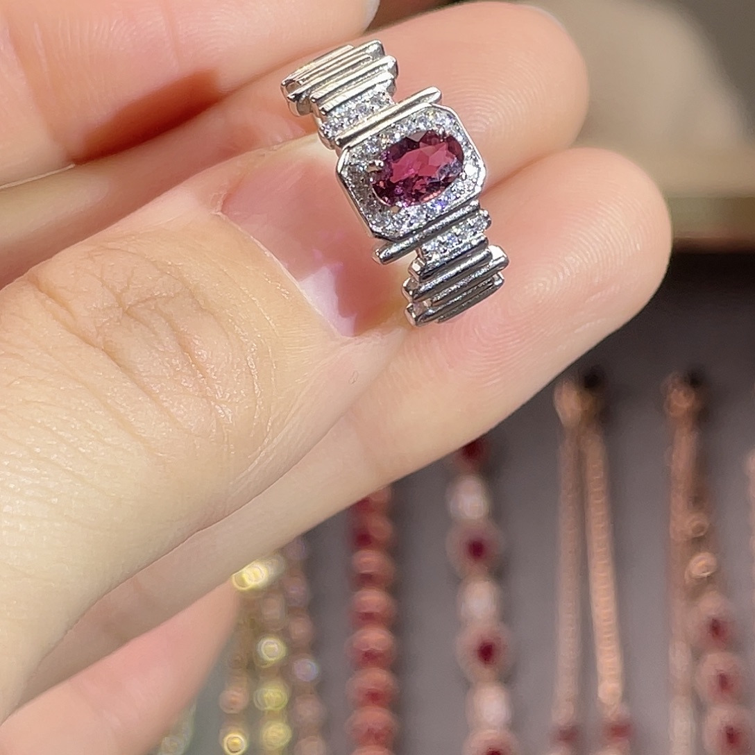 碧玺银S925镶嵌戒指