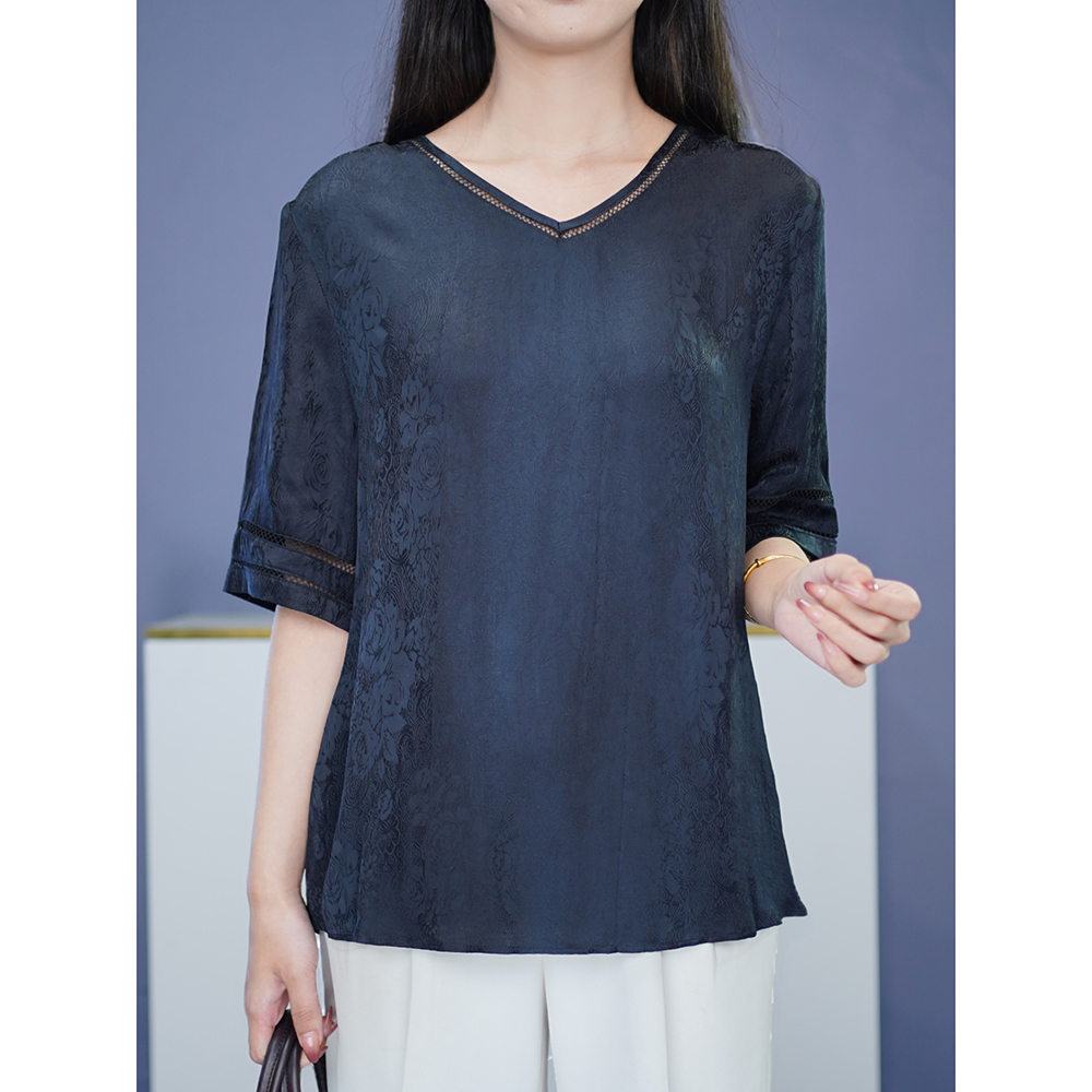 洋气时尚精致半袖T恤温婉大方漂亮衣服微胖mm大码女装遮肚子上衣