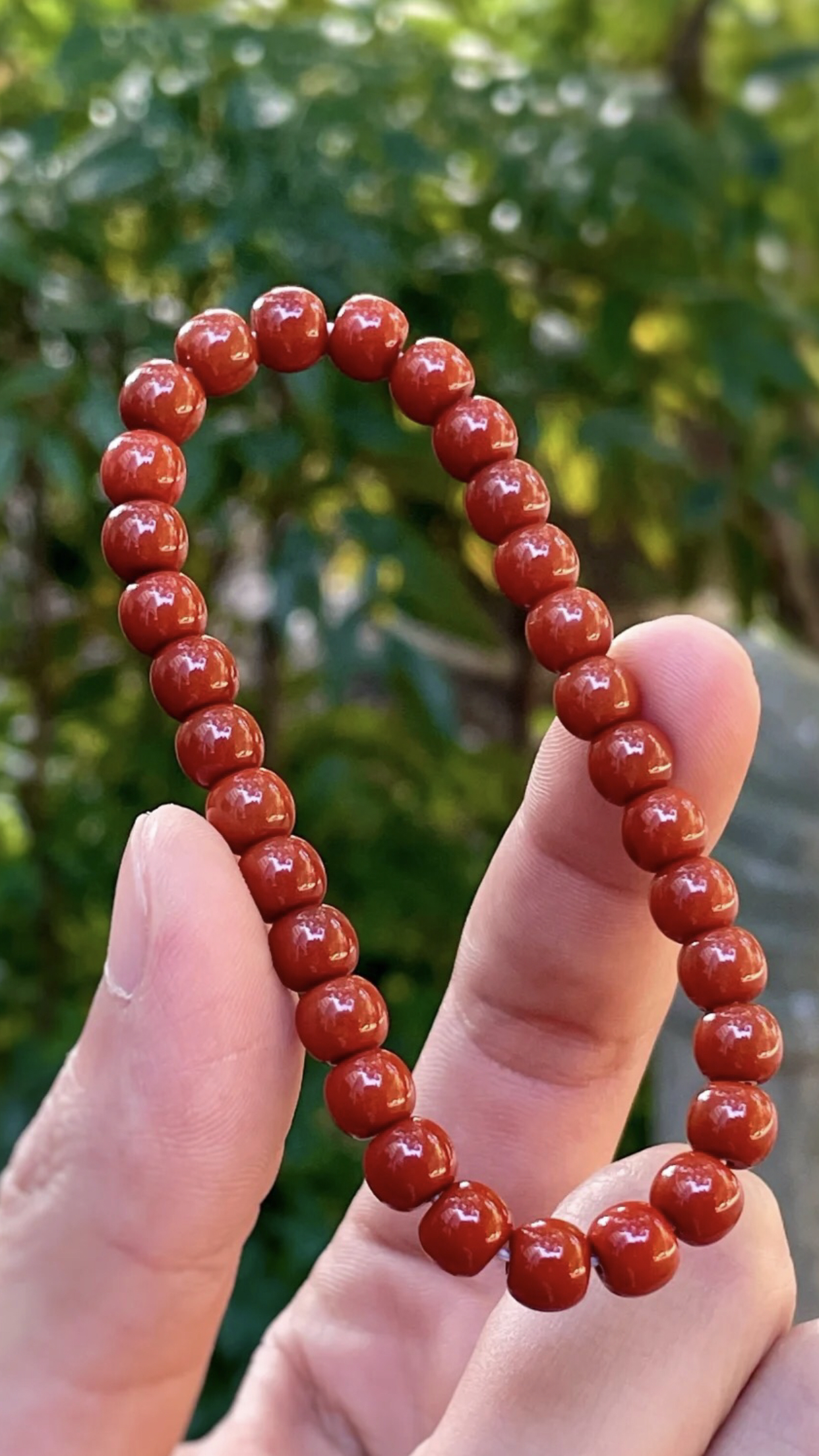 精品南红老型单圈手串瓦西料柿子红尺寸：8mm