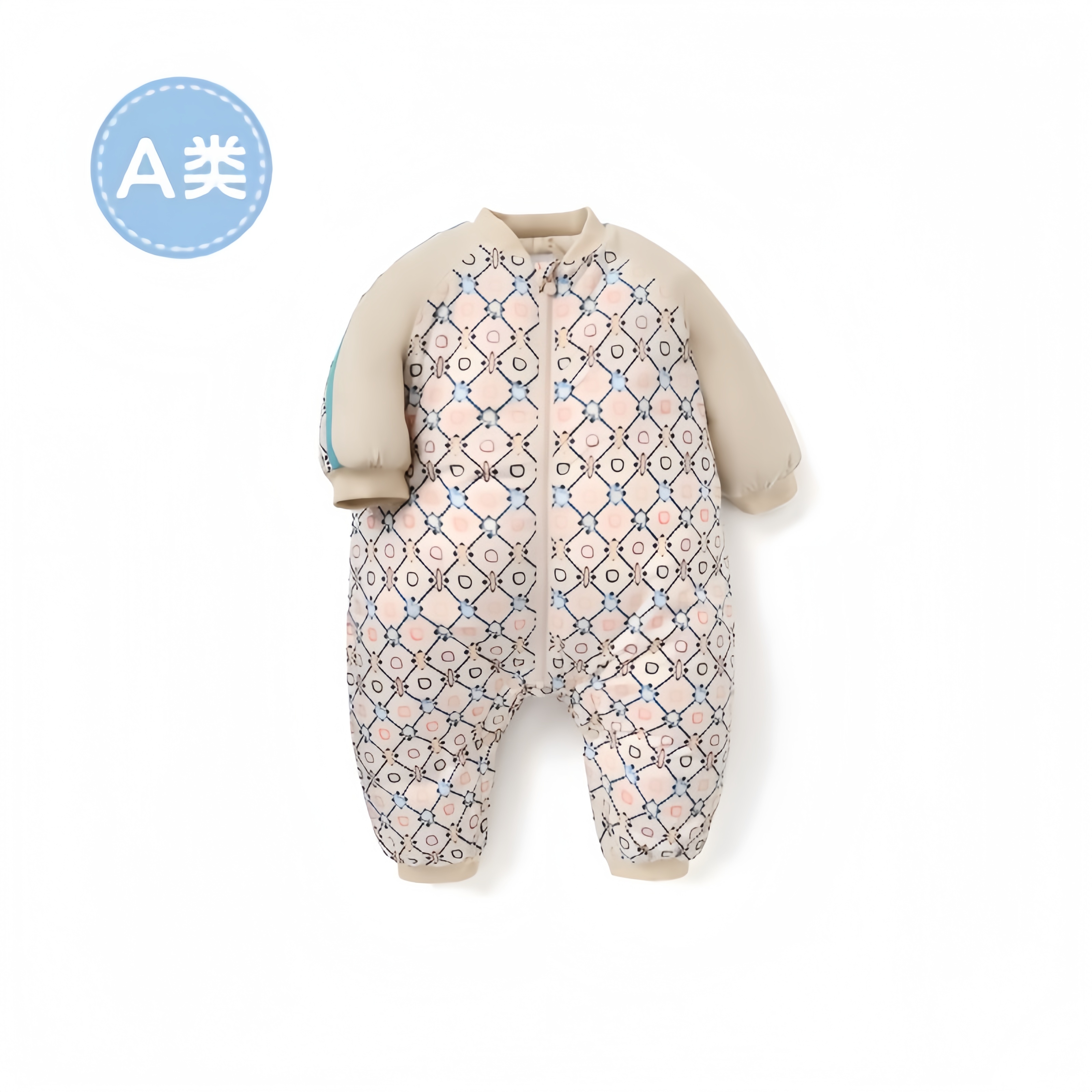 【清仓】66-90码巴家婴童连体宝宝秋冬格纹印花棒球领夹棉连体爬服