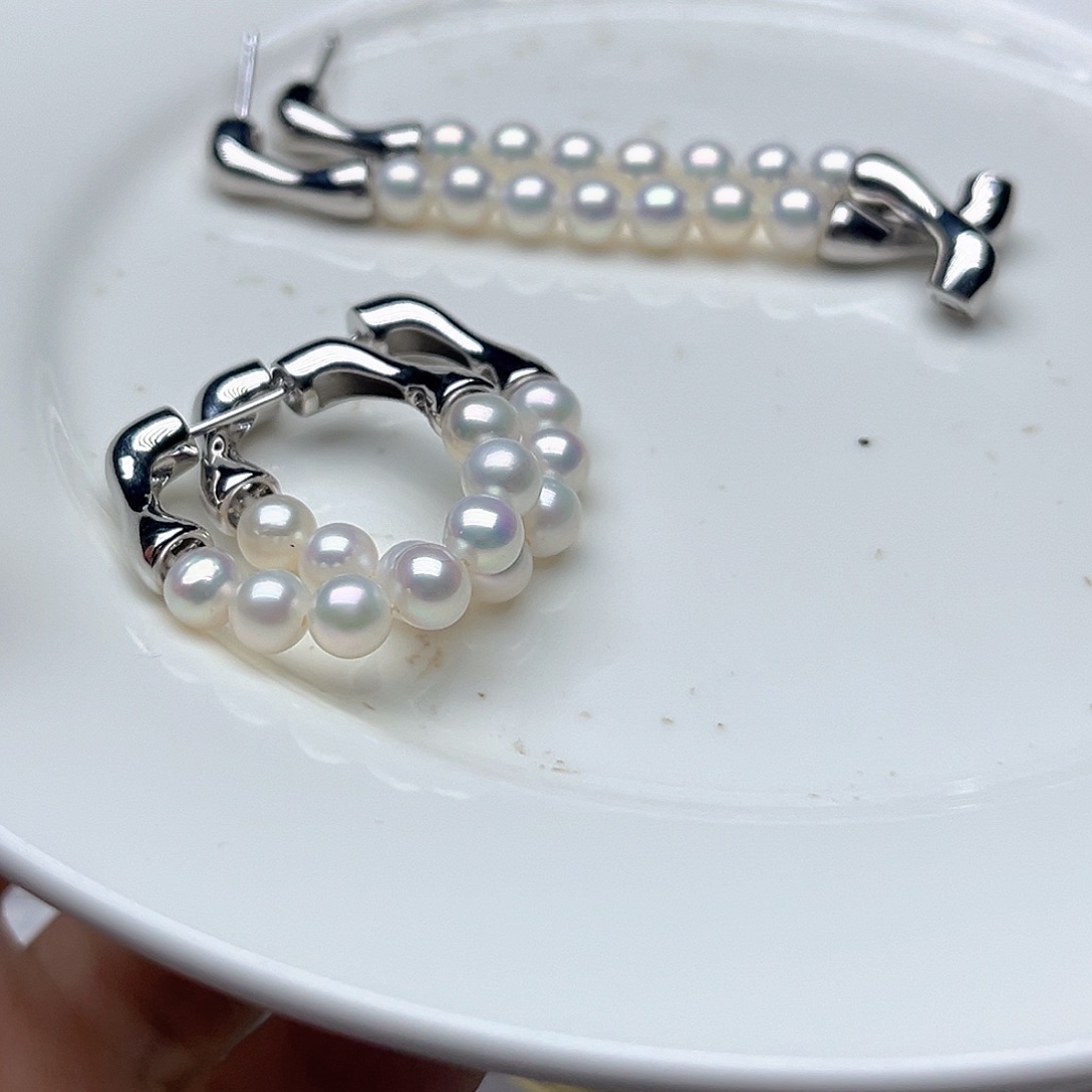 淡水珍珠银S925镶嵌吊坠耳钉