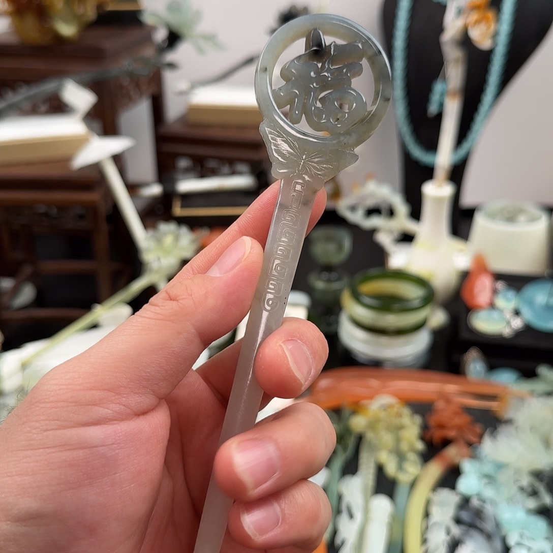 蛇纹石玉未镶嵌发饰