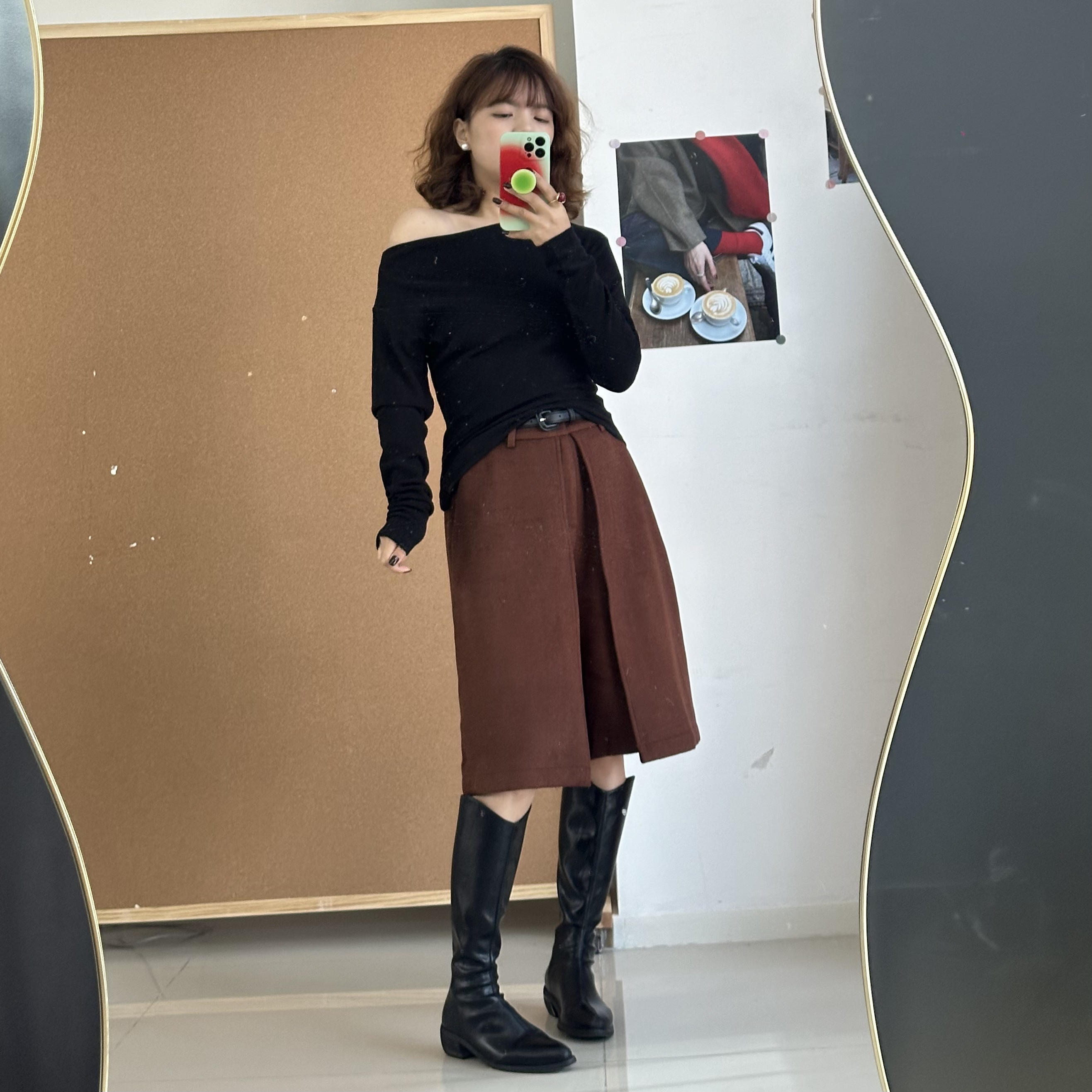 高腰显瘦毛呢五分裙裤