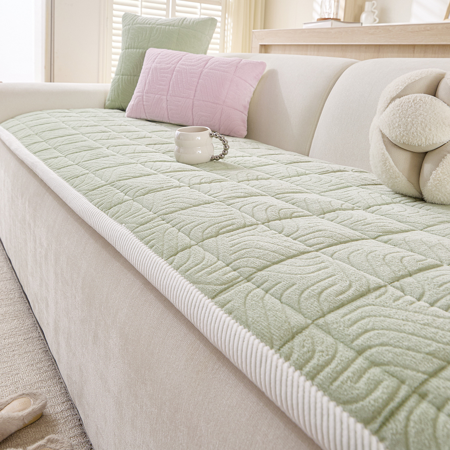 2025秋冬防猫爪牛奶绒沙发垫轻奢奶油风全盖防滑坐垫四季