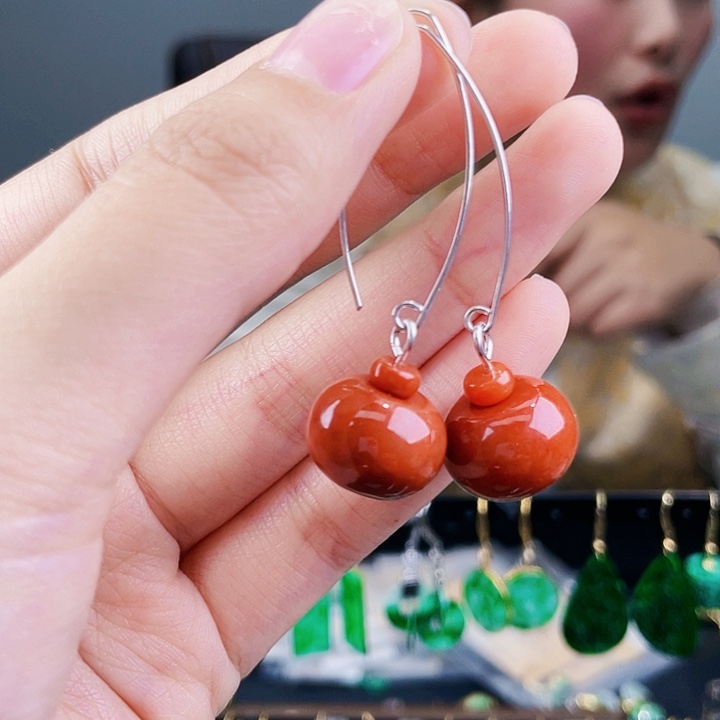 翡翠耳饰银S925镶嵌饰品