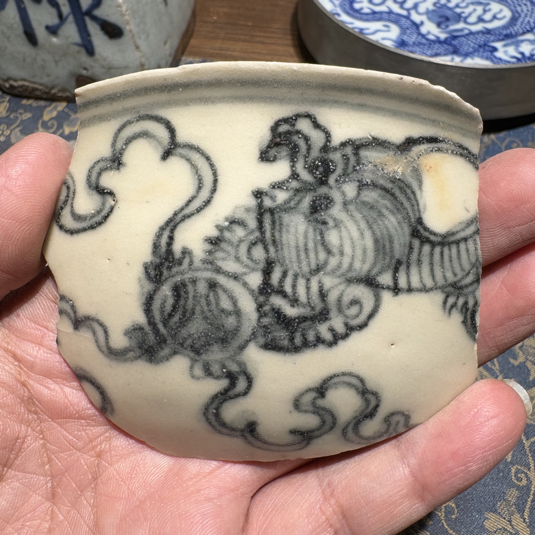 M青花绶带狮子绣球瓷片标本学习收藏顺丰包邮