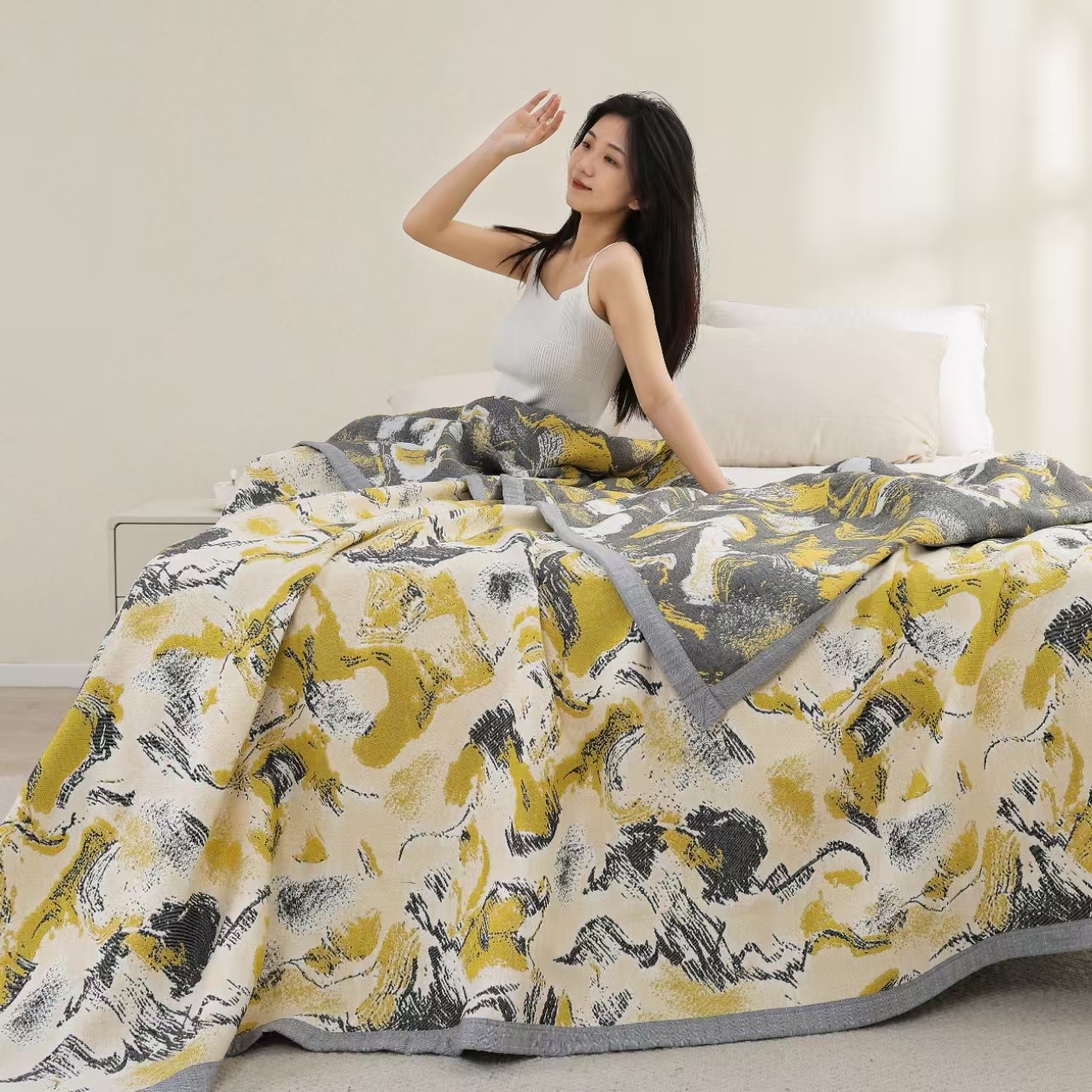 【梵墨】230*250CM可铺可盖多层纱布亲肤通用床盖