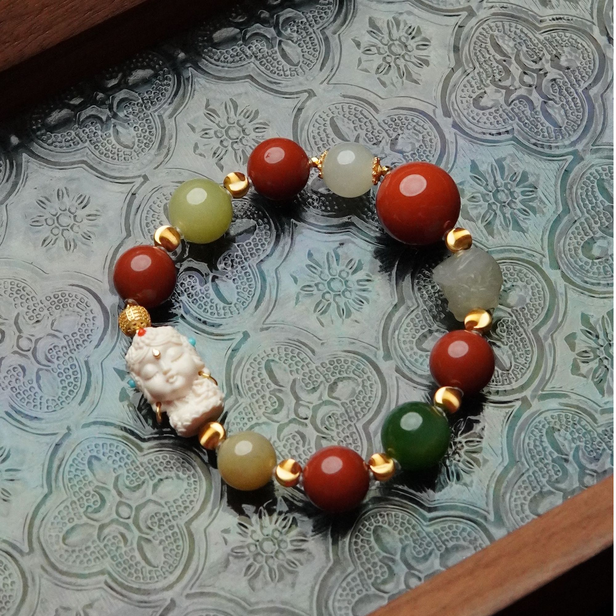 飞屋环游记 天然猛犸牙雕刻渡母12*18*13mm多宝单圈手串