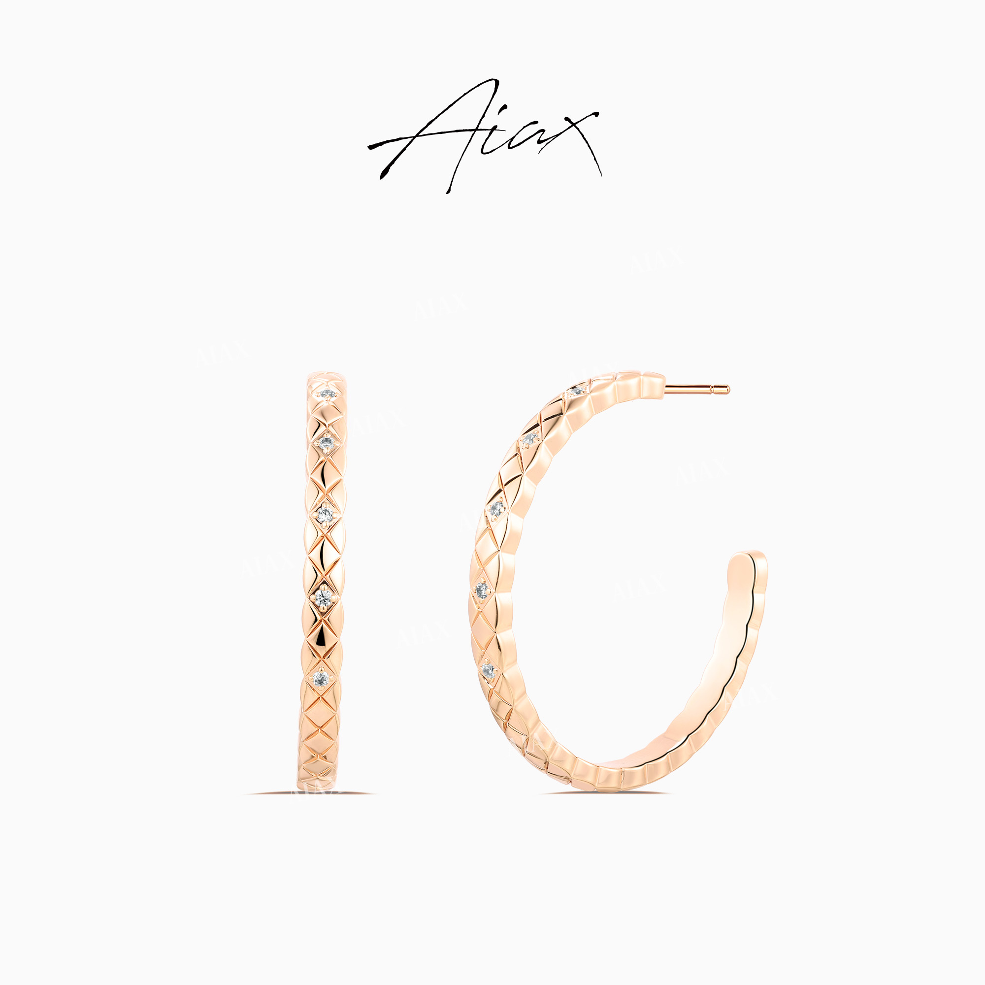 AIAX 镀K金 百搭气质时尚简约轻奢菱格精致镶嵌耳圈TSL1231