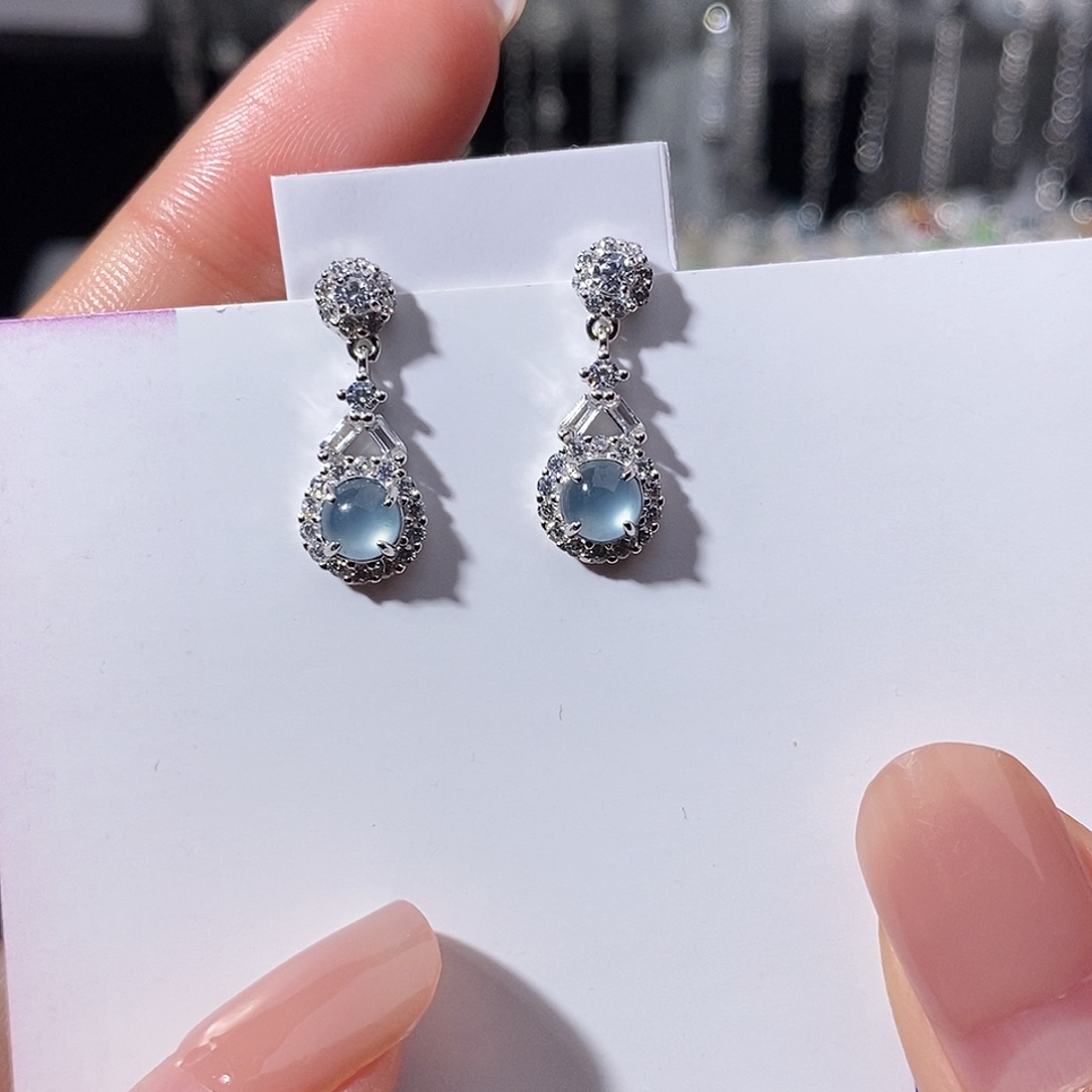 翡翠银S925镶嵌耳饰