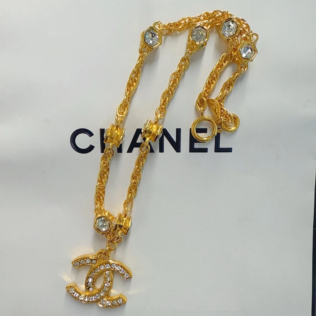 95新 Chanel/香奈儿 Chanel vintage香奈儿中古双c满钻项链