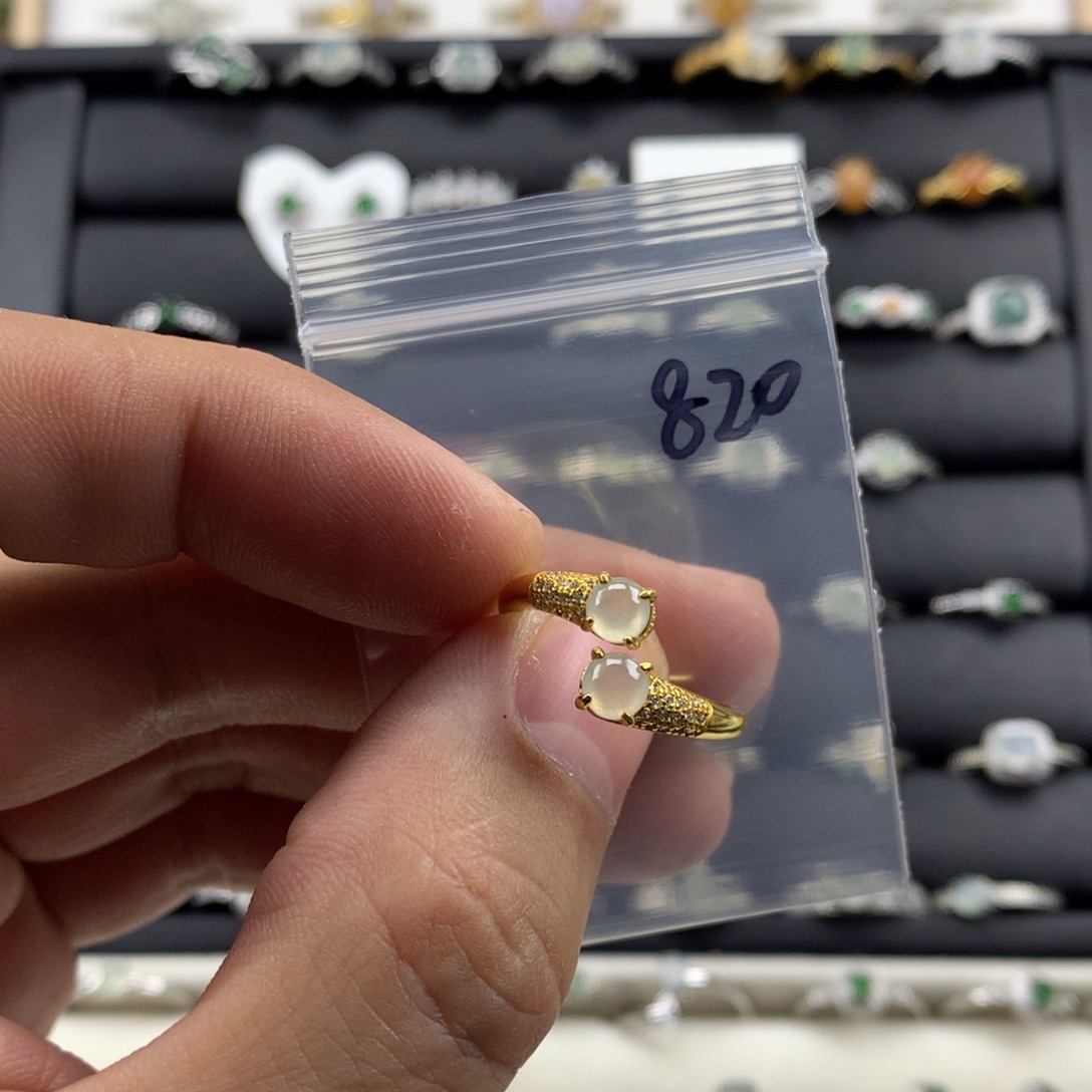 翡翠银S925镀金镶嵌戒指820