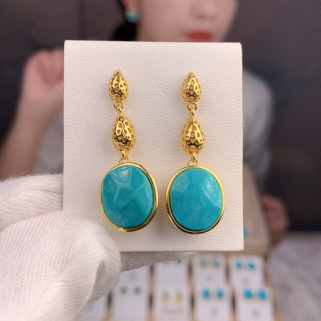 绿松石耳饰银S925镶嵌