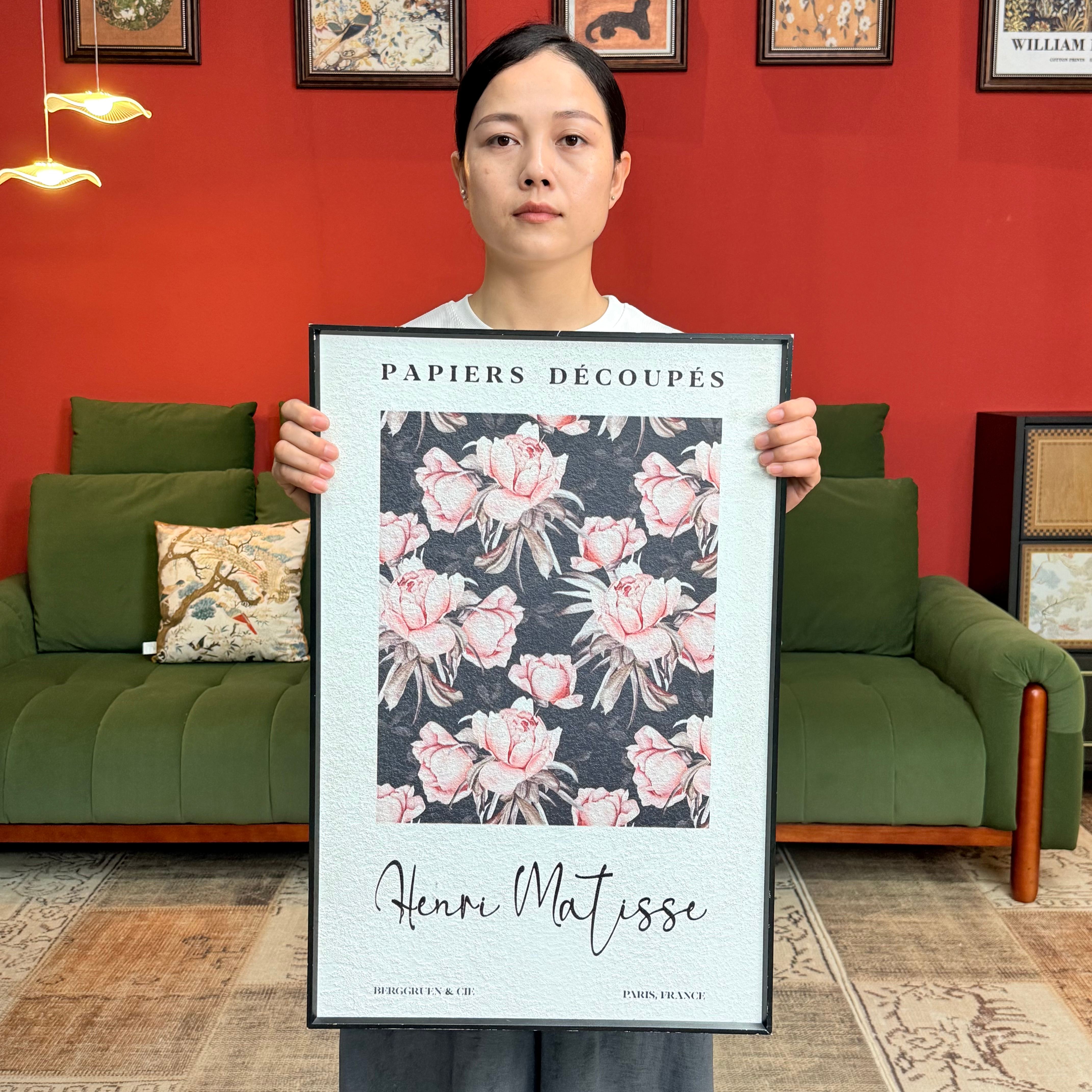 复古玫瑰花装饰画客厅餐厅电视柜餐边斗柜C010桌面摆画卧室4060