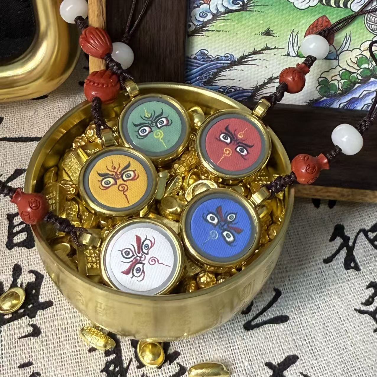 唐卡五财手绘潮流文创艺术挂件