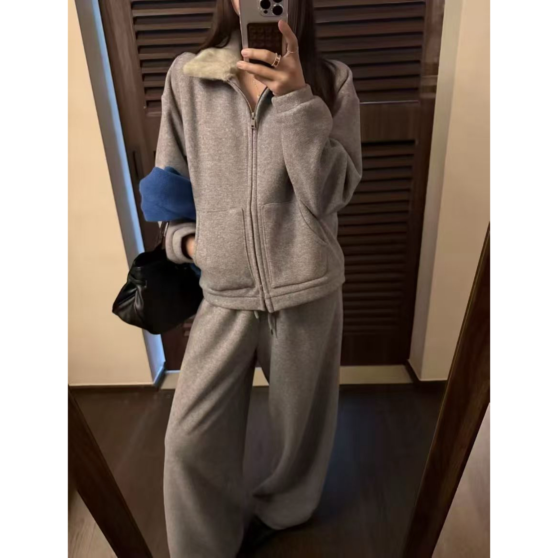 【仙仙推荐】xiaoman毛毛翻领短外套搭配弯刀阔腿裤套装2675