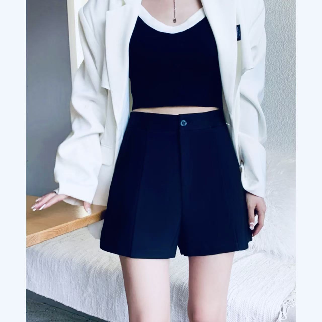 【轻熟•伊佐L】NN475-时尚休闲女装短裤黑色阔腿显瘦