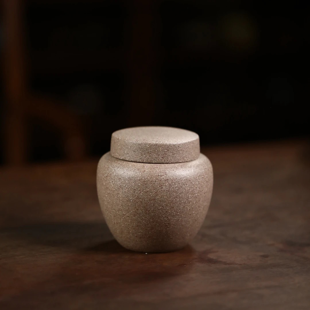 紫砂茶叶罐 茶仓 储茶太湖石 泥绘