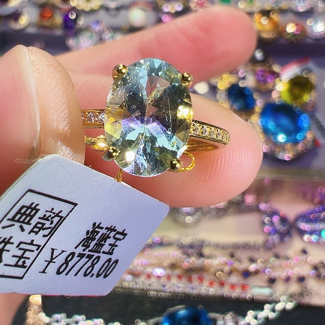 银S925镶嵌戒圈海蓝宝石