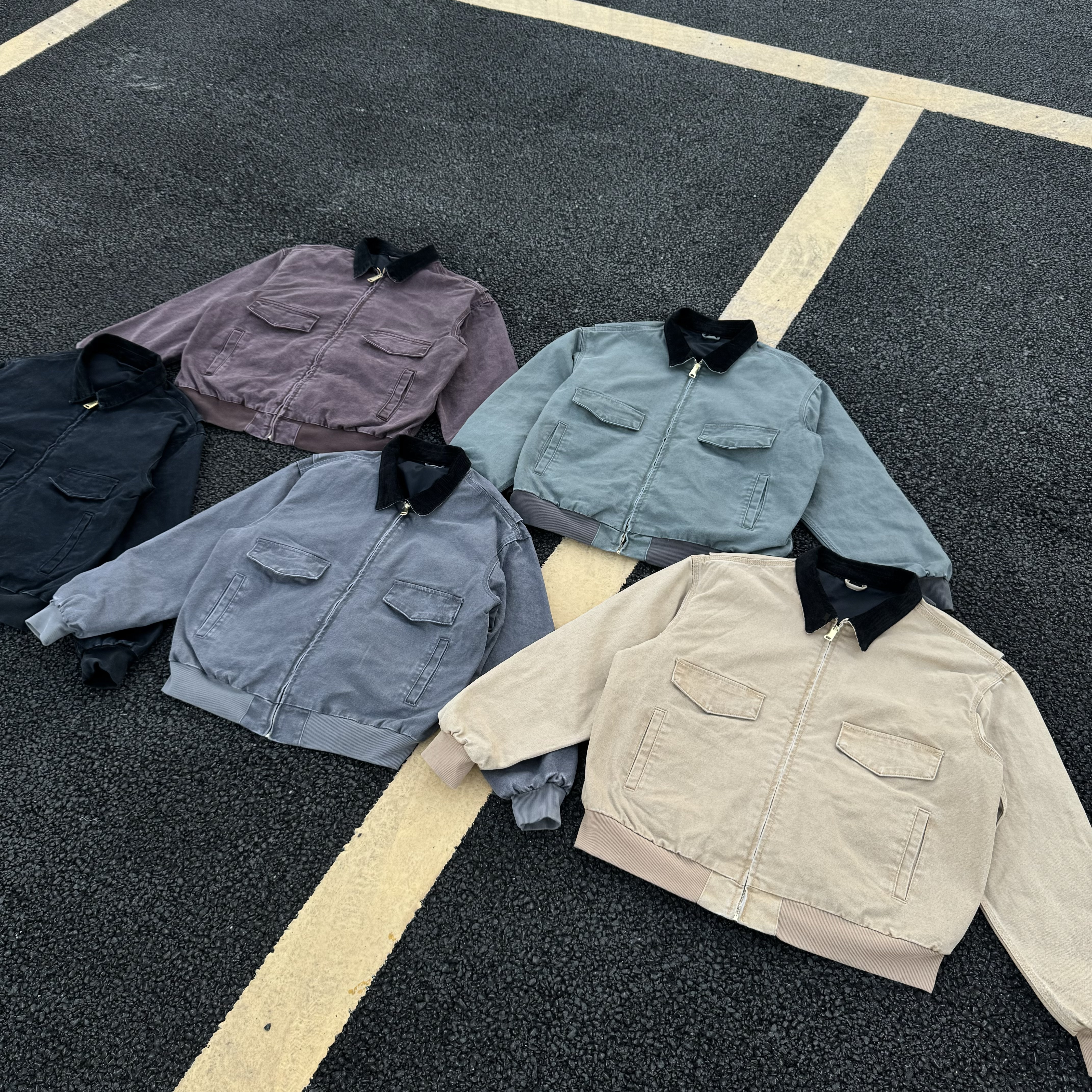 【口碑款】美式重磅水洗做旧bomber底特律J165翻领夹克双股珠帆布男