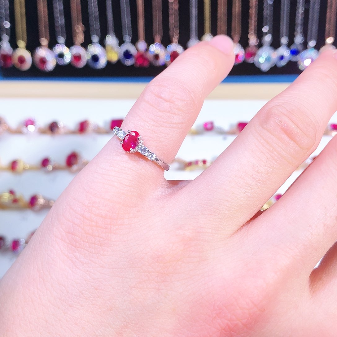 红宝石戒指银S925镶嵌