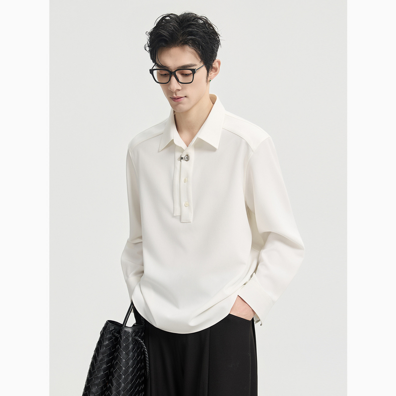 伯爵卓尔春季钉扣设计套头长袖衬衫男士宽松时尚内搭衬衣X611007